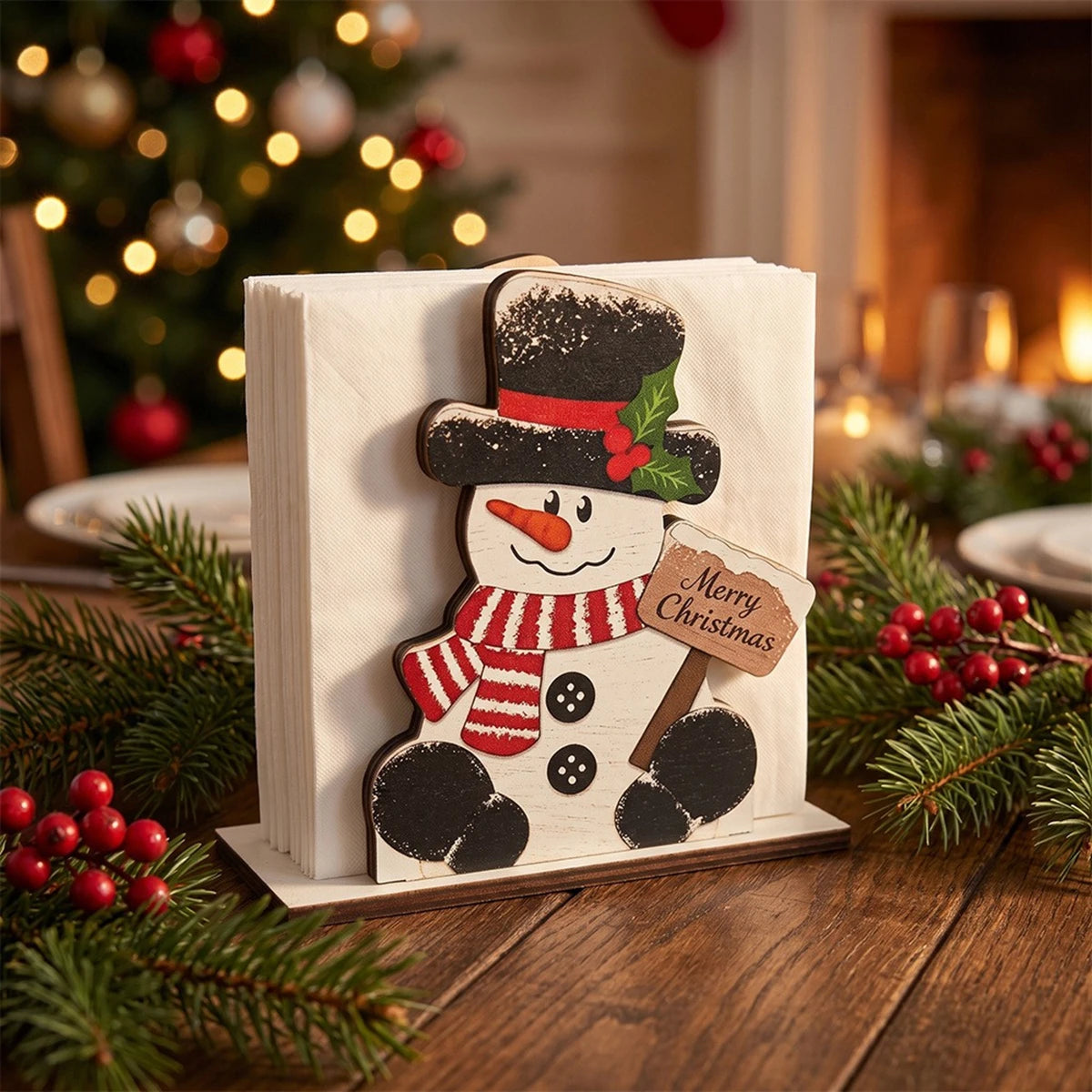 Santa Claus Wooden Napkin Holder Christmas Table Decor Desktop Tissue Storage Rack Xmas Party Dining Room Tabletop Decorations