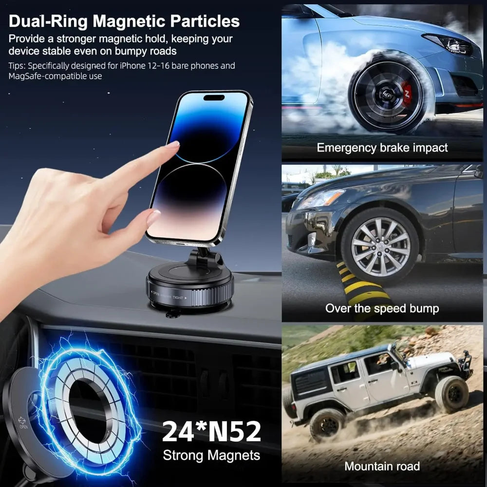 Magnetic Suction Phone Holder, Foldable and Retractable Hands-Free Suction Cup Phone Mount for Car/Gym/Mirror/Smooth Surface