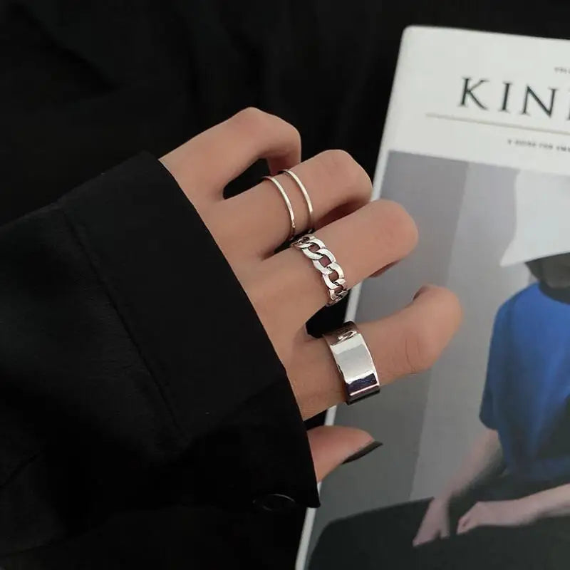 Punk Simple Gold Color Ring Set Women's Geometric Hollw Out Wide 3Pcs/Set Vintage Joint Finger Rings Jewelry Aesthetic 2022Trend