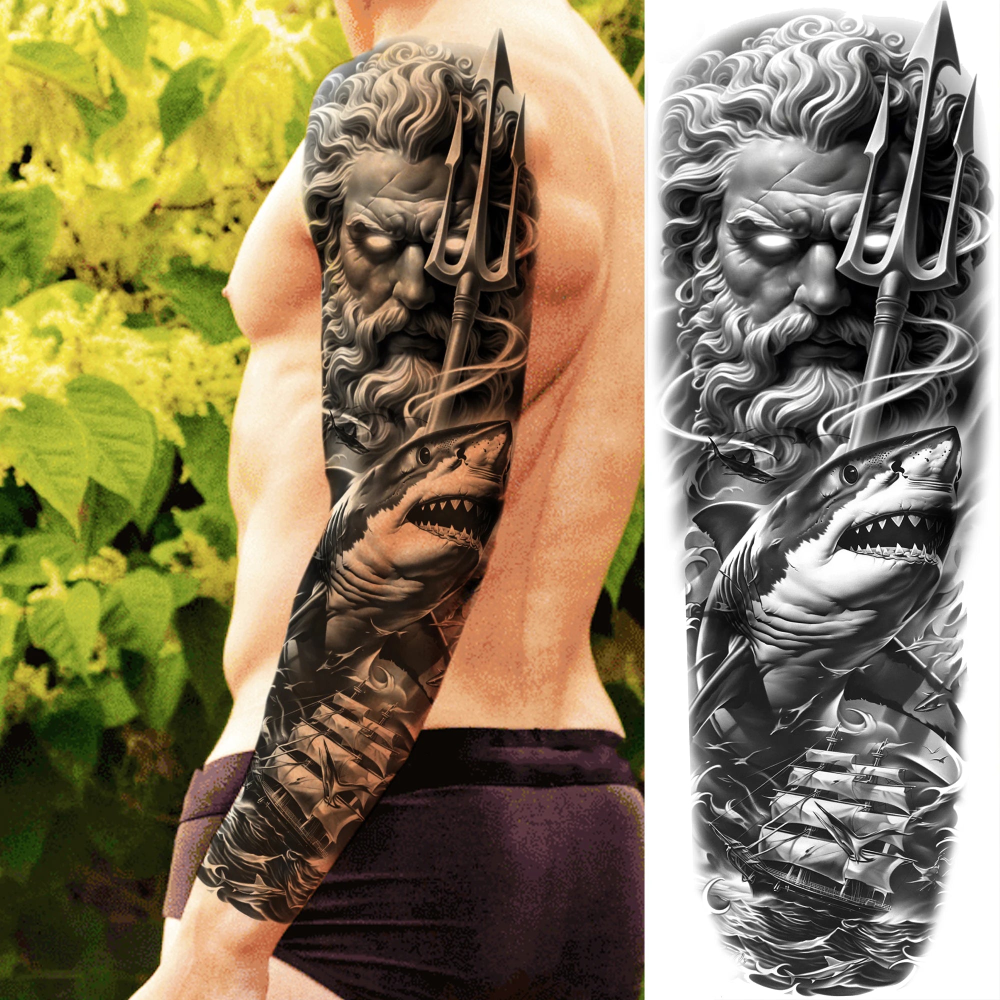 1 Sheet Full Arm Leg Robber Joker Gangster Temporary Tattoos Long Large Bad Guy Nun Fake Tattoo Sleeve Waterproof  Tatoo Sticker