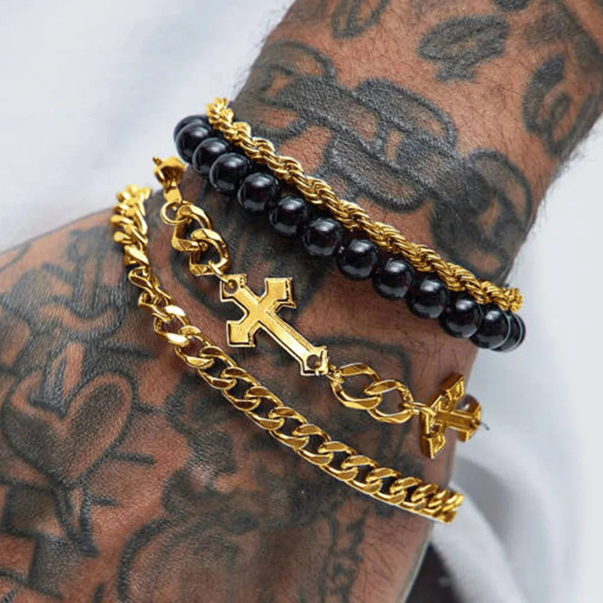 4 Pcs Stainless Steel Bracelet Set For Men Women Punk Fashion Cross Beads Chain Bracelets Simple Hip Hop Unisex Jewelry Gift New
