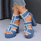 Summer Women Sandals New Platform Blue Denim Ankle Strap High Heels Shoes for Women Fashion Outdoor Sexy Peep Toe Sandals Women