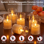 6Pcs Rechargeable Flameless LED Light Candles Crystal Clear Transparent Electronic Night Lamp Flickering Wedding Party Decor