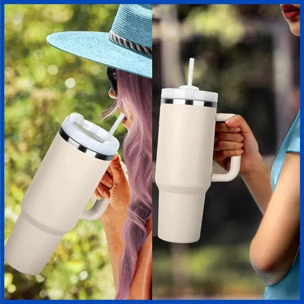 40oz Insulated Tumbler With Handle Straw 2.0 Vacuum Stainless Steel Thermal Mug For Coffee Tea Hot Cold Car Travel Cup Leakproof
