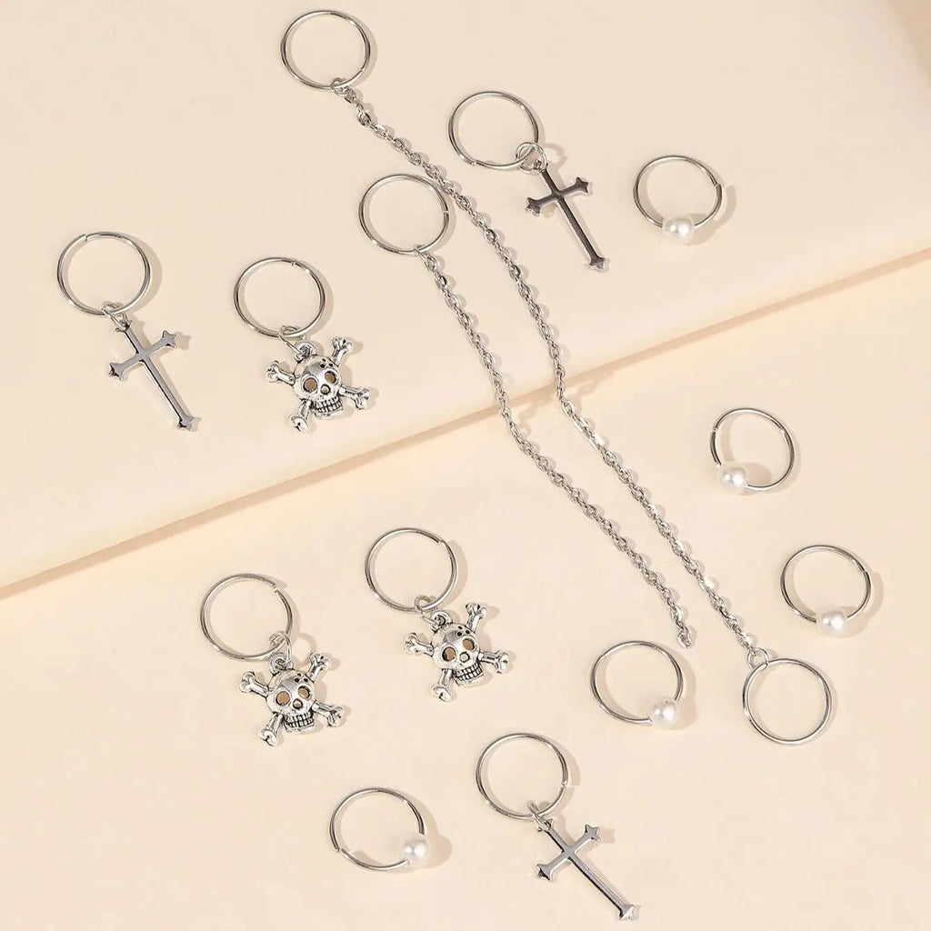 13pcs Cross&Skull Decor Hair Ring,Dreadlocks Beads Hair Braid Rings Clips Dread Locks Hair Braiding Cuffs Decoration/Accessories