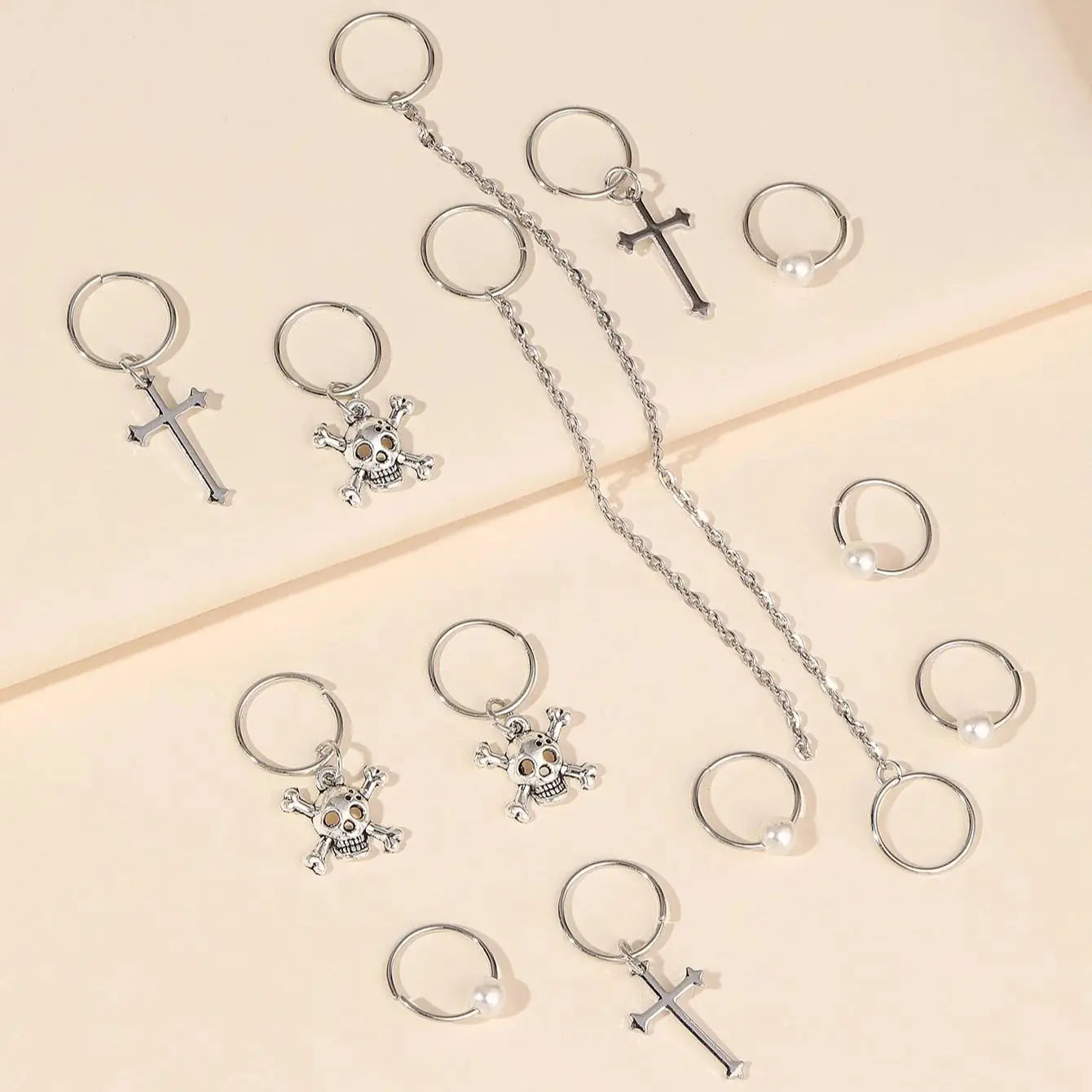 13pcs Cross&Skull Decor Hair Ring,Dreadlocks Beads Hair Braid Rings Clips Dread Locks Hair Braiding Cuffs Decoration/Accessories