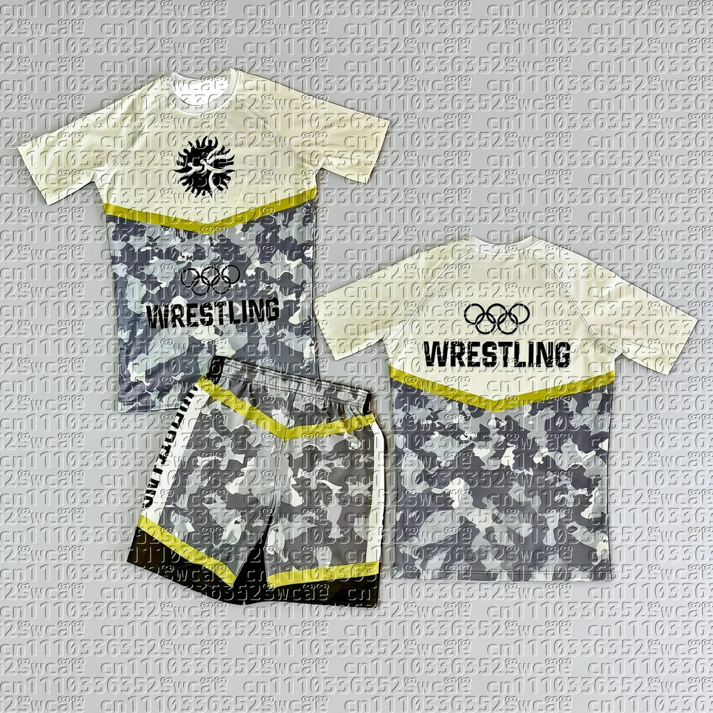 Men's T-shirt Set Wrestling Team Sports Team Uniform Summer Training Team Uniform Adult Sports Top Shorts 2026 New Edition