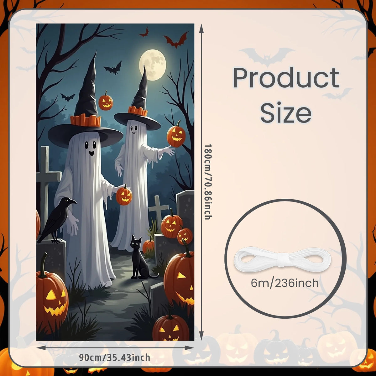 72.83x35.43 Inch Halloween Door Banner Polyester Ghost Hospital Scary Head Scene Decoration Halloween Party Supplies Photography