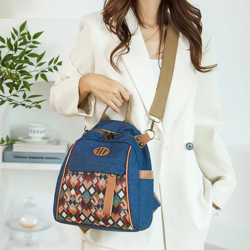 Women's Bags 2026 New Canvas Women's Crossbody Bag Single Shoulder Small Square Bag Trendy Mom Bag Ethnic Style