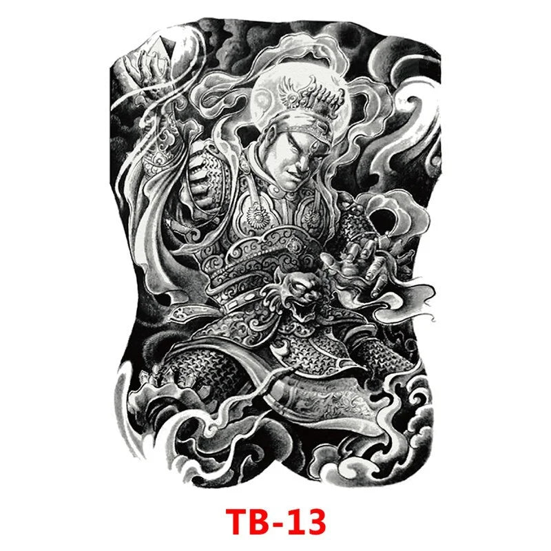 Waterproof Large Full Back Chest Tattoo Big Tattoo Stickers Fish Wolf Tiger Dragon Fairy Temporary Flash Tattoos Cool Men Women