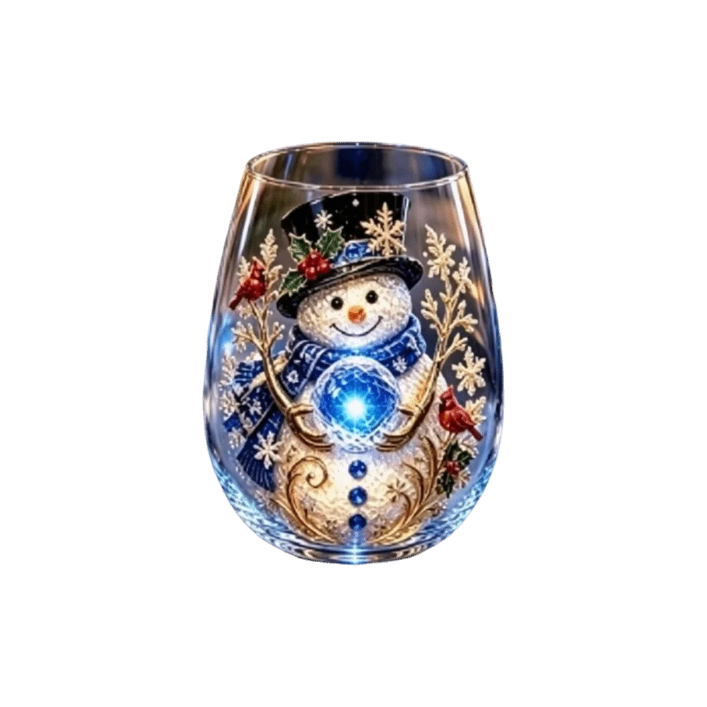 Drinking Glass 2D Print Christmas Wine Glass Snowman Santa Claus Christmas Art Cup Tree Reindeer Clear Stemless Glass Gifts