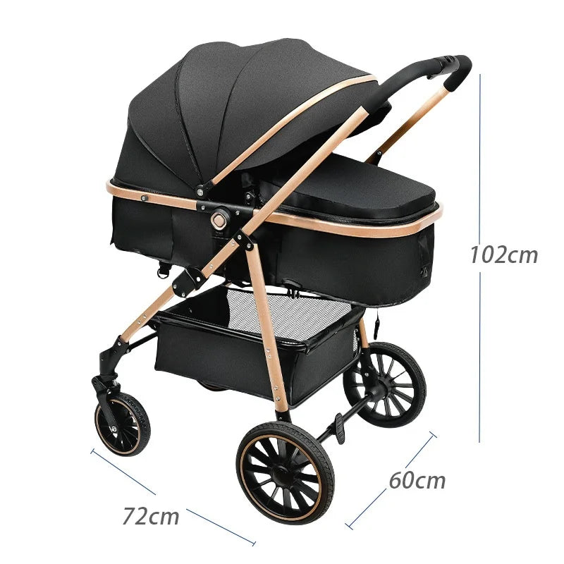 3-in-1 Baby Stroller High Landscape Large Wheel Baby Stroller Can Sit and Lie Two-way Push Travel Stroller with 0-4 years baby