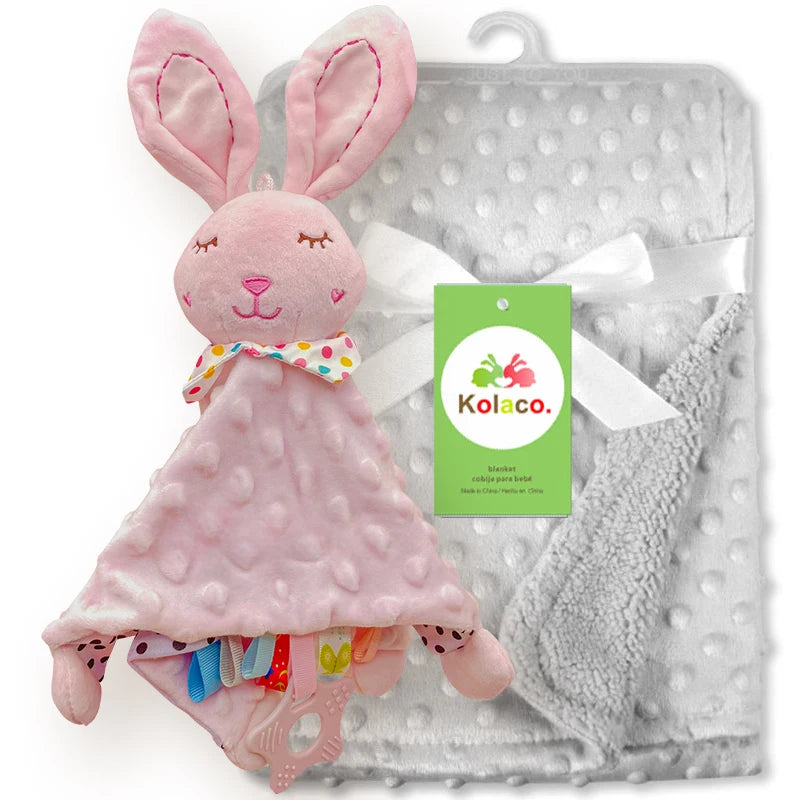 Personalized Newborn Baby Blanket with Name Custom Dot Minky Stroller Swaddle Set Security Towel Baby Shower Gift for Infant Boy