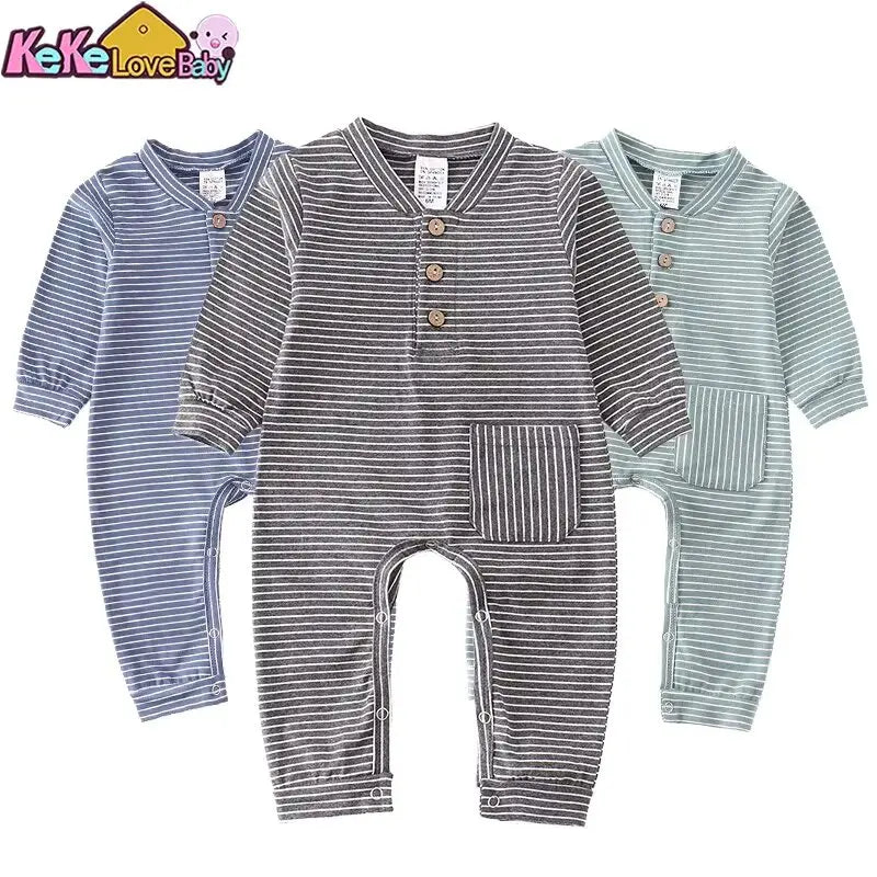 Newborn Baby Boy Romper Long sleeve Girl Infant Cotton Clothes Knitted Stripe Solid Jumpsuit For Toddler Outfits 0-24M