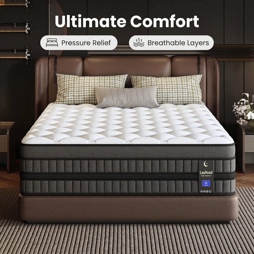 Full-Size Hybrid Mattress 12/14-Inch Medium Firm Gel Memory Foam with Pocketed Springs Boxed - Comfortable Mattress