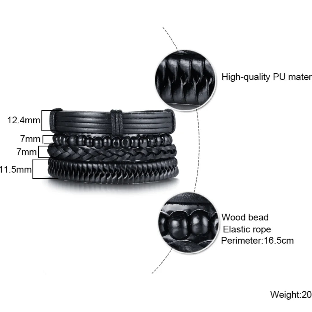 4PCS Fashion Vintage Multi-layer Wooden Beads Trendy Accessories Man's Bracelet Dad Father Boyfriend  Valentine's Day Gift