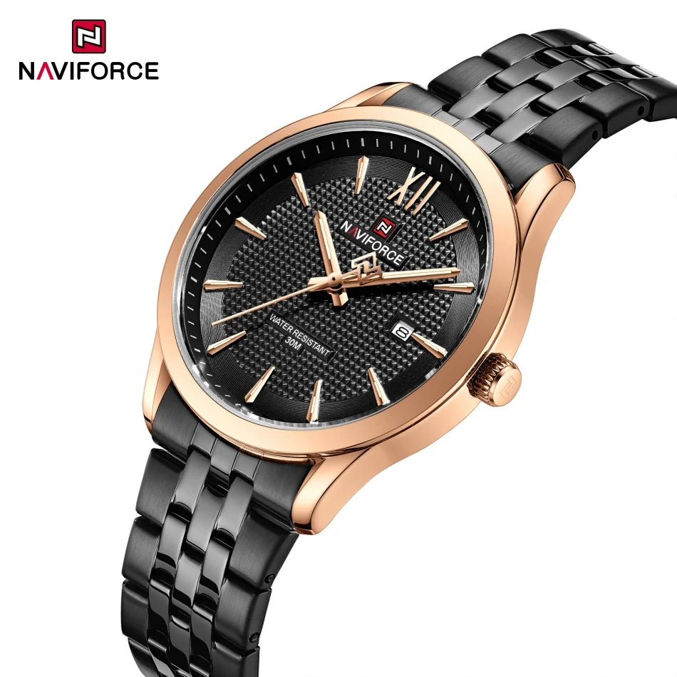 New Style NAVIFORCE Men's Stainless Steel Band Date Calendar Feature for Active Luxury Sports Watch 30m Waterproof Male Gifts