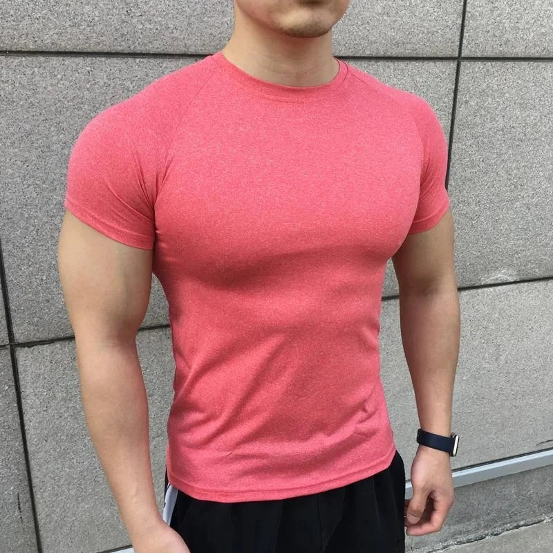 2024 New Men Summer Short Sleeve Fitness Shirt Running Sport Gym Compression T Shirt Workout Casual Elastic Force Tops Clothing