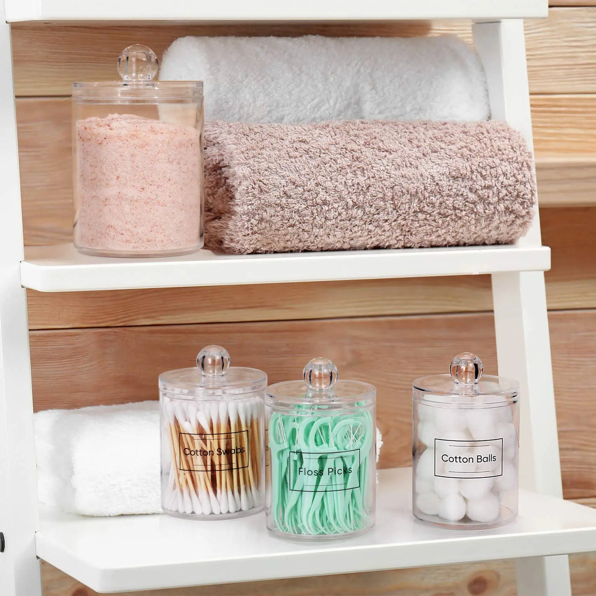 4 Pack Acrylic Qtip Holder Dispenser for Cotton Swabs, Balls, Pads, Floss Picks- Small Clear Vanity Makeup Storage Box Organizer