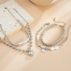 4Pcs/Set New Imitation Pearls Metal Heart Pendant Bracelets Women Fashion Creative Sliver Color Cube Chain Jewelry Gifts