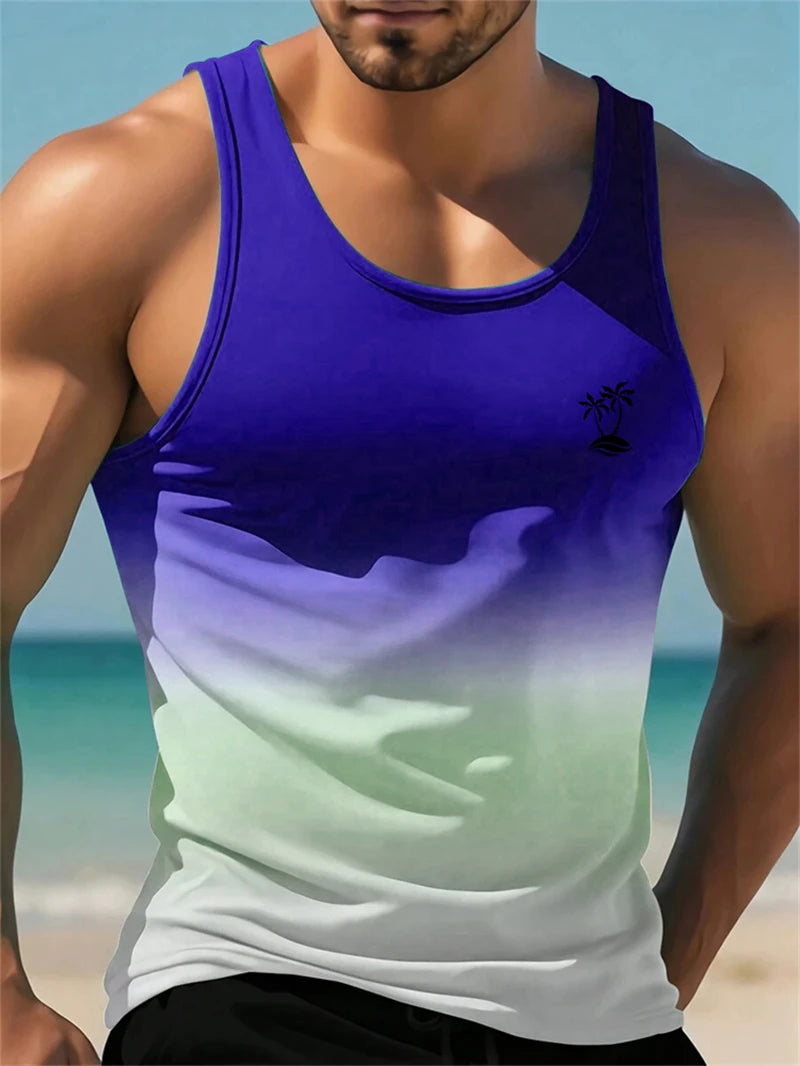 New Summer Casual Men's Sleeveless T-shirt Hawaiian Style Men's Fashion Crew Neck Tank Top Outdoor Beach Men's Tank Top clothes