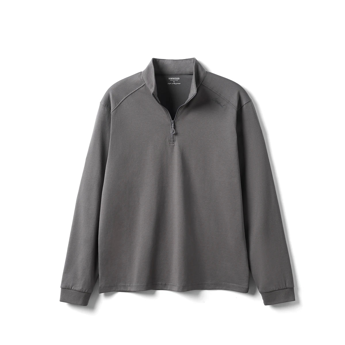 SIMWOOD 2026 Spring New Regular Fit 230gsm Breathable Sorona Fabric Long Sleeve T-shirts Men Half-zip Basic Tops