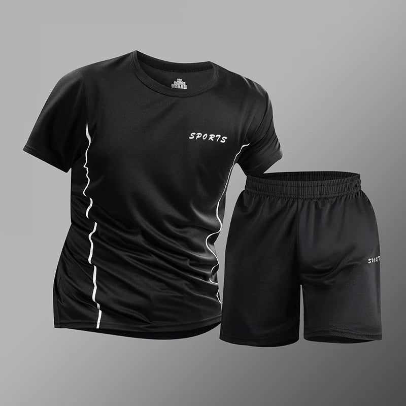 Men's Sportswear Ice Silk Quick Dry Fitness Running T-Shirts Sets Short Sleeve Training Shorts Sets 2 Piece Set Tracksuits Men