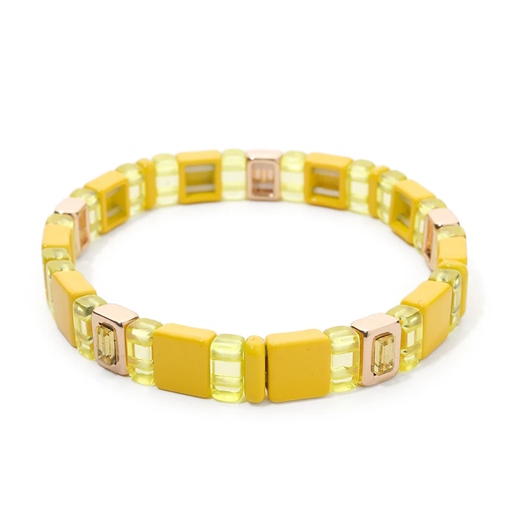 2024 New Design Acrylic Beads Bracelets For Women Red Green Flower Charm Bangle Inlaid Zirconia Beads Jewelry Sets
