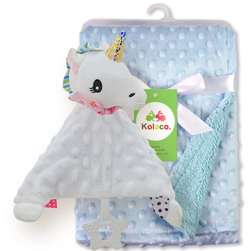 Personalized Newborn Baby Blanket with Name Custom Dot Minky Stroller Swaddle Set Security Towel Baby Shower Gift for Infant Boy