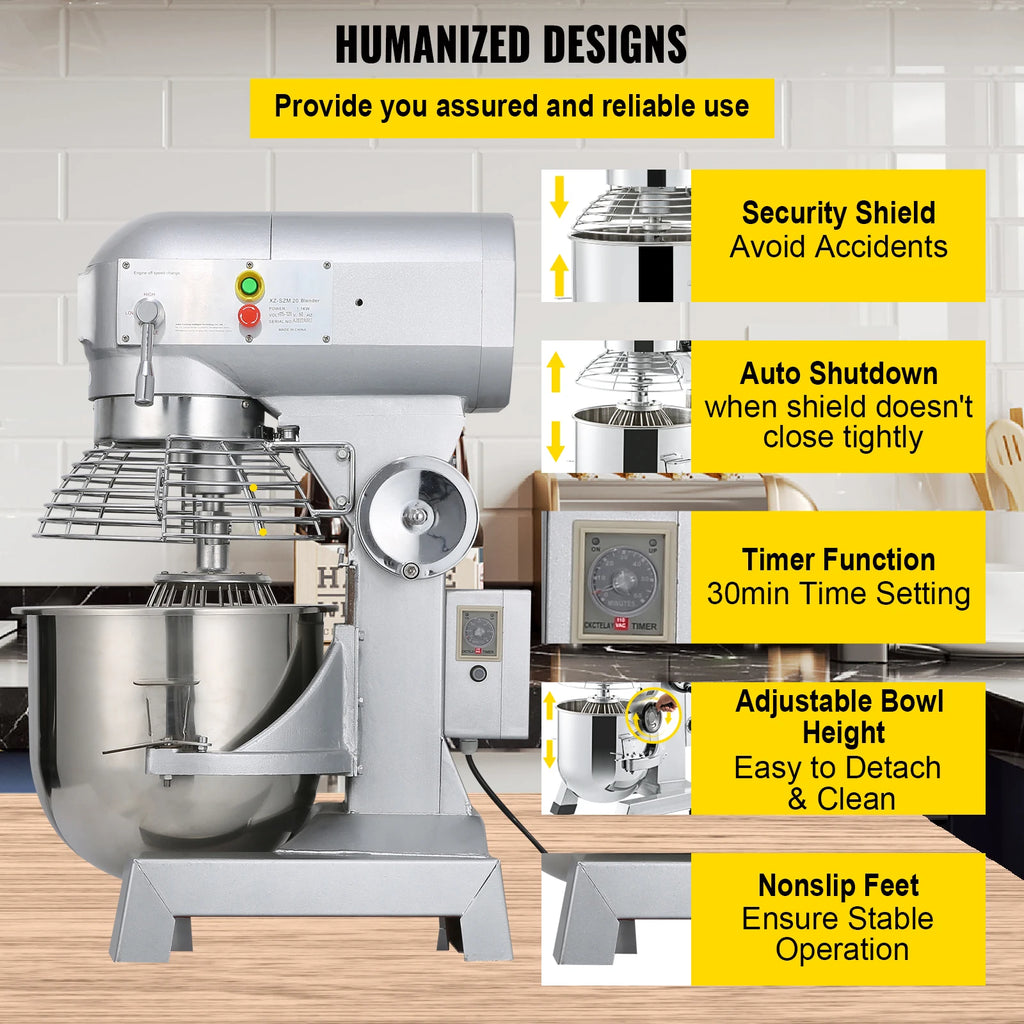 SucceBuy Electric Dough Machine 10/15/20/30L Stainless Steel Commercial Cream Egg Whisk Mixer Processor Food Stand Blender