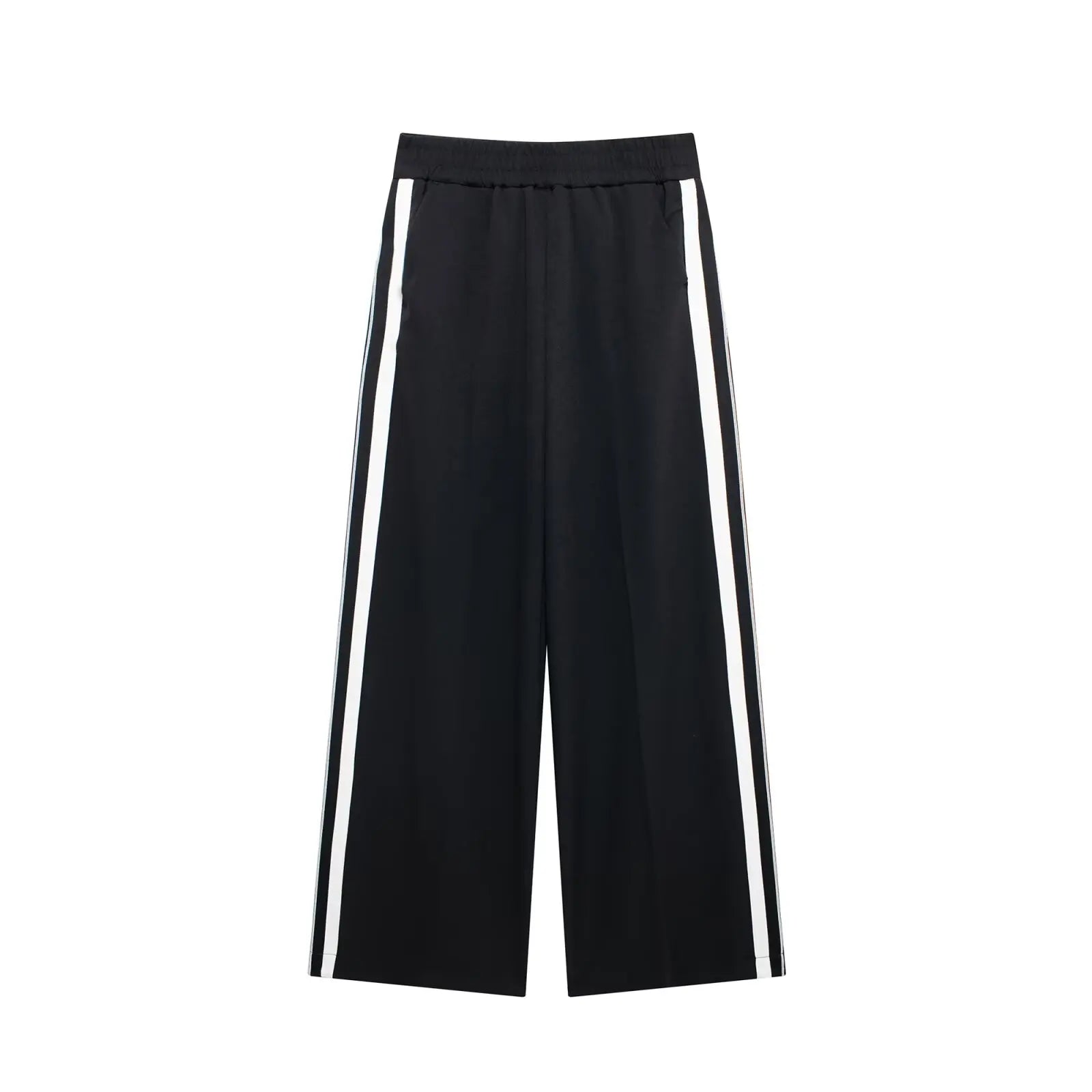 HH 2024 Women Stripe Top Trousers Sports Suits Female Long Sleeves Zip Lapel Coat+High Waist Wide Leg Pants Two-piece Set