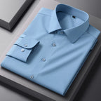 Spring Autumn Men Long Sleeve Shirts Business Casual Wrinkle Resistant Solid Color Formal Dress Slim Fit Work Social Shirt S-8XL