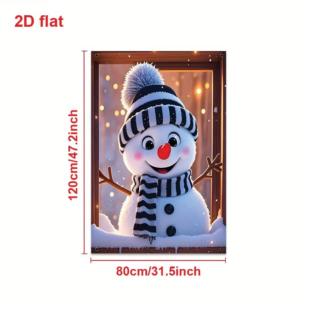 1Pc Christmas Themed Door Banner with Santa Claus and Winter Snowy Christmas Tree Design, Suitable for Holiday Home Decoration