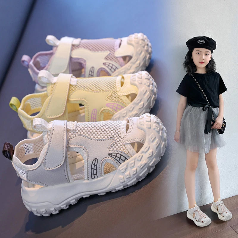 Children's sports sandals 2025new style summer girls' single mesh casual shoes anti-slip boys' closed-toe soft-soled beach shoes