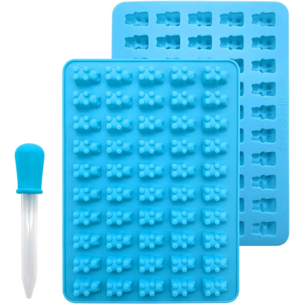 5Pcs Candy Silicone Moulds with 2 Dropper Set Candy Gummy Molds Jelly Trays Mold Set Reusable Candy Baking Mold Kitchen Tools