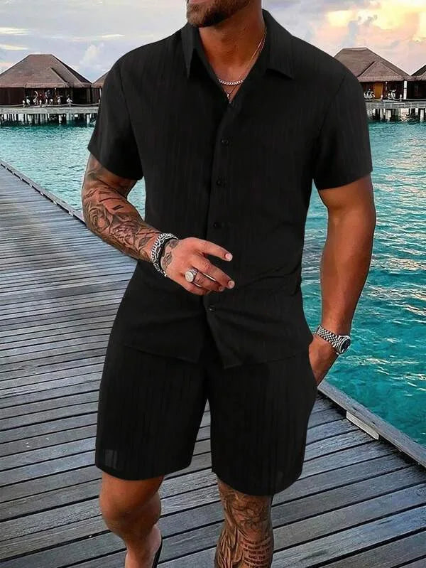 Summer New Mens（T-shirt +Shorts) 2-piece multi-colored sportswear men's T-shirt shorts set