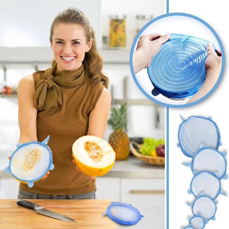 6/12Pcs/Lot Silicone Stretch Lids Universal Taper Pot Bowl Food Wrap Sealed Cover for Kitchen Cookware