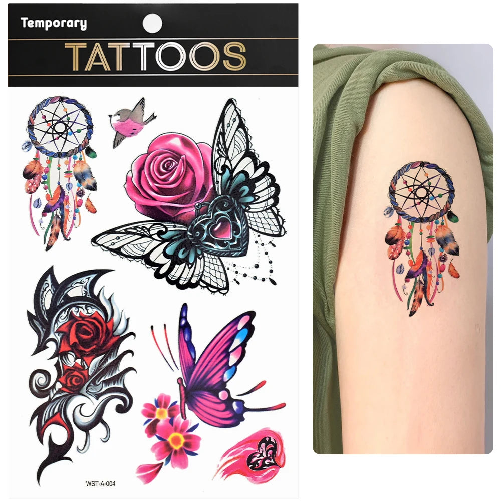 Waterproof Colourful Temporary Tattoos Sticker  Scorpion Butterfly Transfer Fake Tatoo Men Women Body Arm Fake Tattoo Stickers
