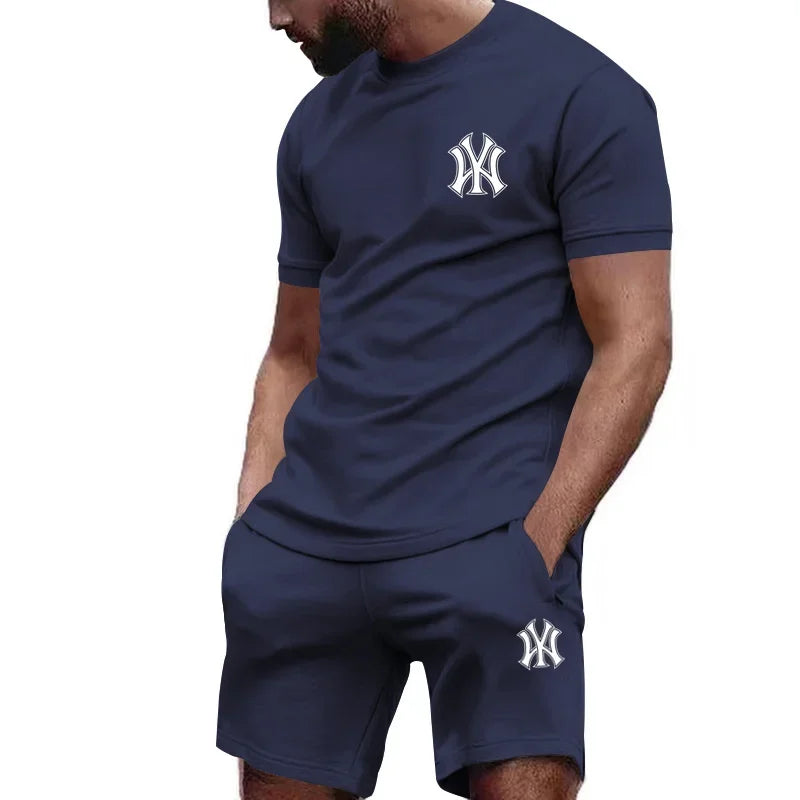 2026 new men's two-piece sportswear short sleeved T-shirt and shorts summer running fitness sportswear