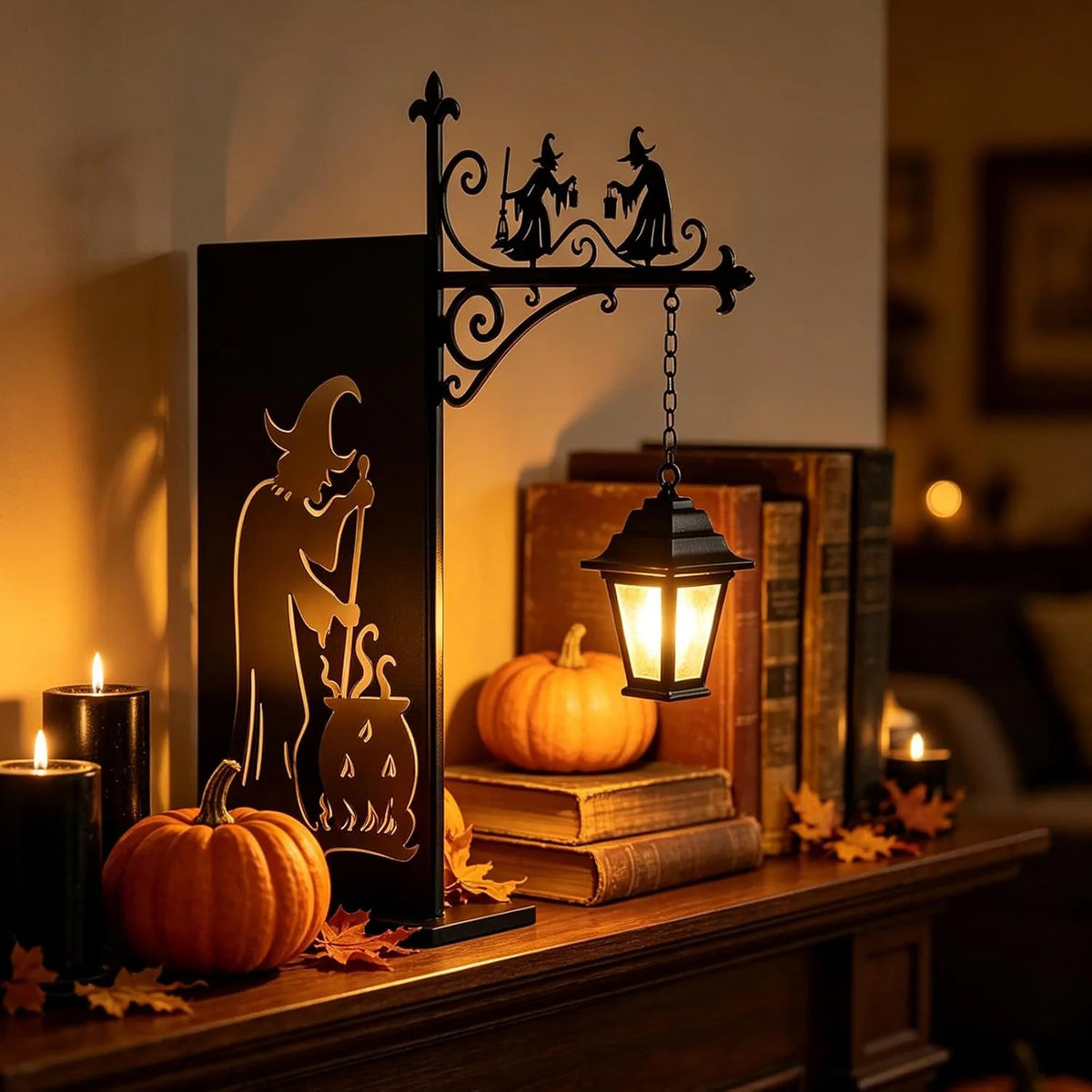 Halloween Themed Vintage Warm Glow Bookend Shelf Lamp Book Stopper for Office Reading Room Desk Decoration Reader Gift