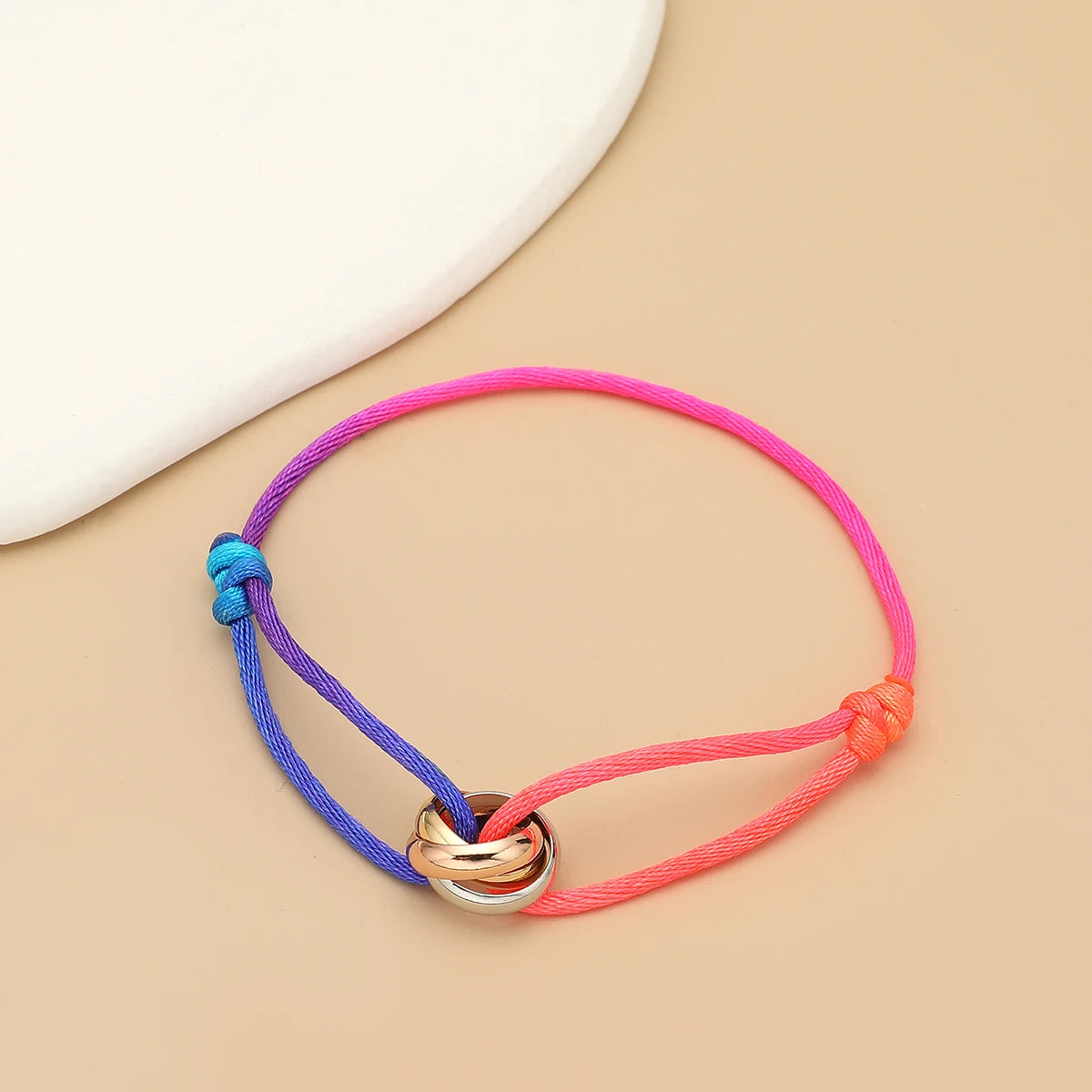Simple Fashion Unisex Bracelet 3 Metal Round Circle Accessory Adjustable Men's Rope Bracelet for Women Jewelry Gifts