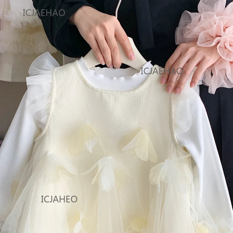 Teen Girl Clothes Children Spring Fall Girls DressGown Kids Outfit Apricot Two-piece Set Costume Baby First Birthday Princess
