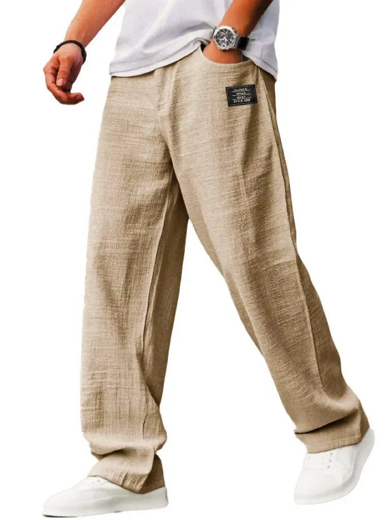 2026 Men Casual Linen Pants Solid Color Elastic Waist Loose Trousers Male Summer Breathable Lightweight Streetwear Joggers Pants