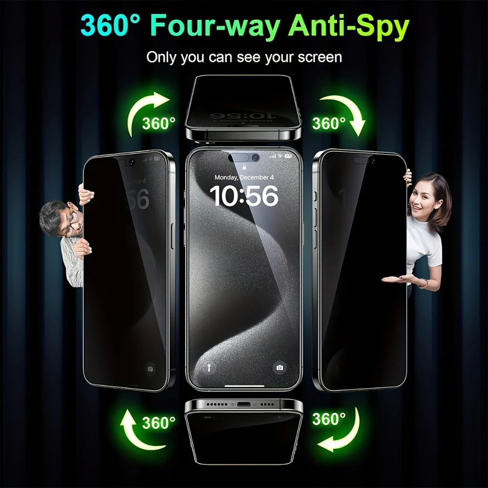 NNBILI 2 Packs 4 Way 360 Degree Privacy Screen Protector for iPhone 17 16 15 14 13 12 11 Pro Max 17e Full Coverage Anti Scratch