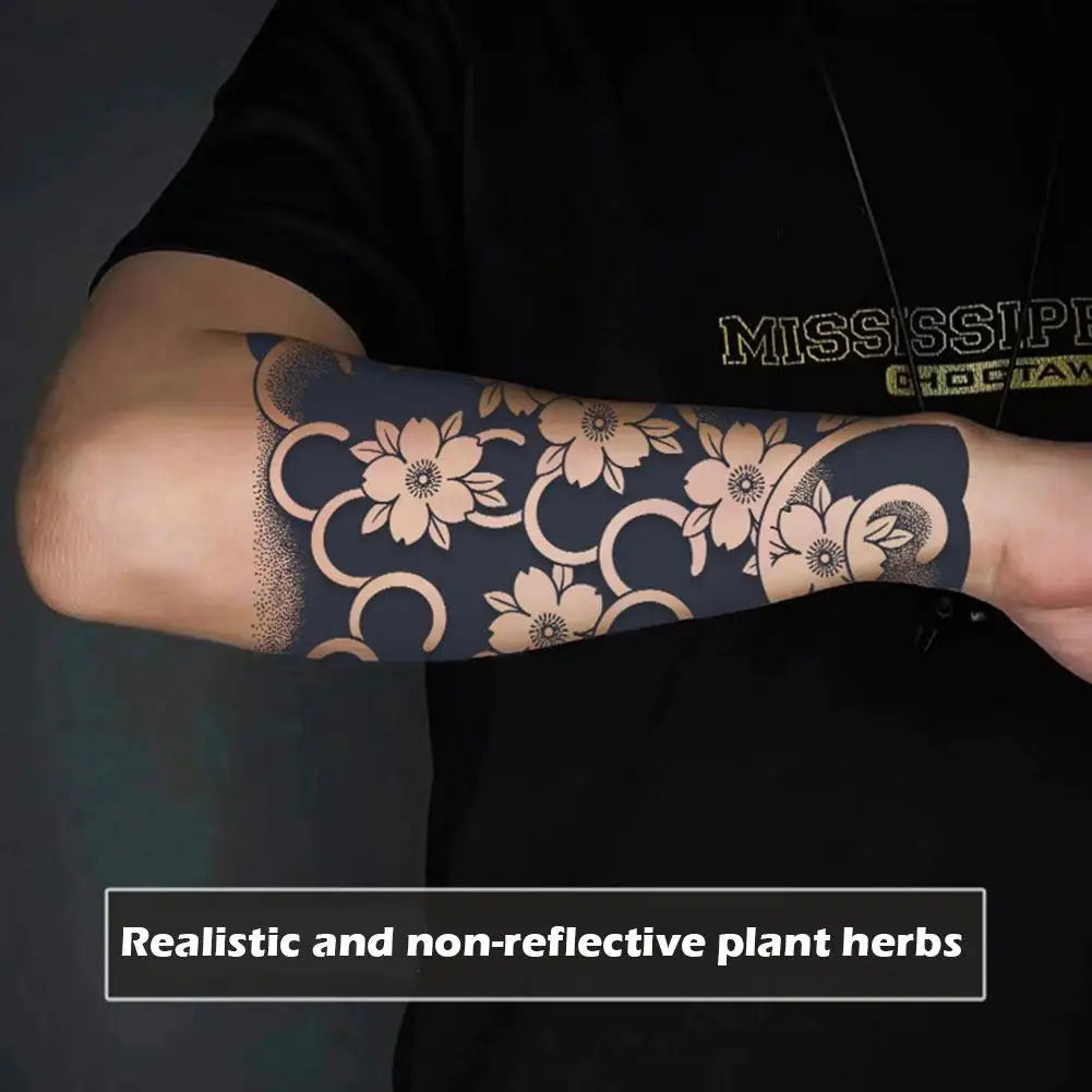 Snake Dark Semi-permanent Juice Herbal Tattoo Sticker Full Arm Gear Death Flower Leg Waterproof Fake Tatto Lasting Art Men Women