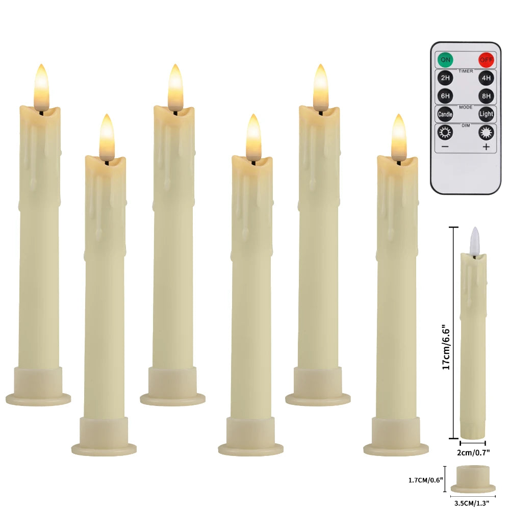 6-12-24Pcs Flameless Taper Candles Battery Operated LED Candle Flickering Candles Faux Candle Halloween Christmas Wedding Decor