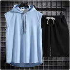 2025 summer new men's two-piece casual T-shirt and shorts set men's sports set fashionable short sleeved sports set hooded T-shi