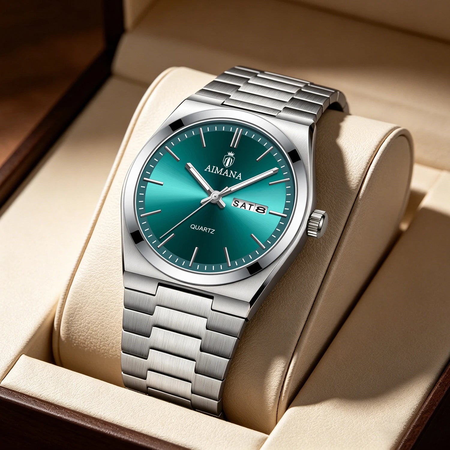 AIMANA Men's Luxury Stainless Steel Strap Watch Waterproof Luminous Date Casual Fashion Quartz Wristwatch Gift for Men