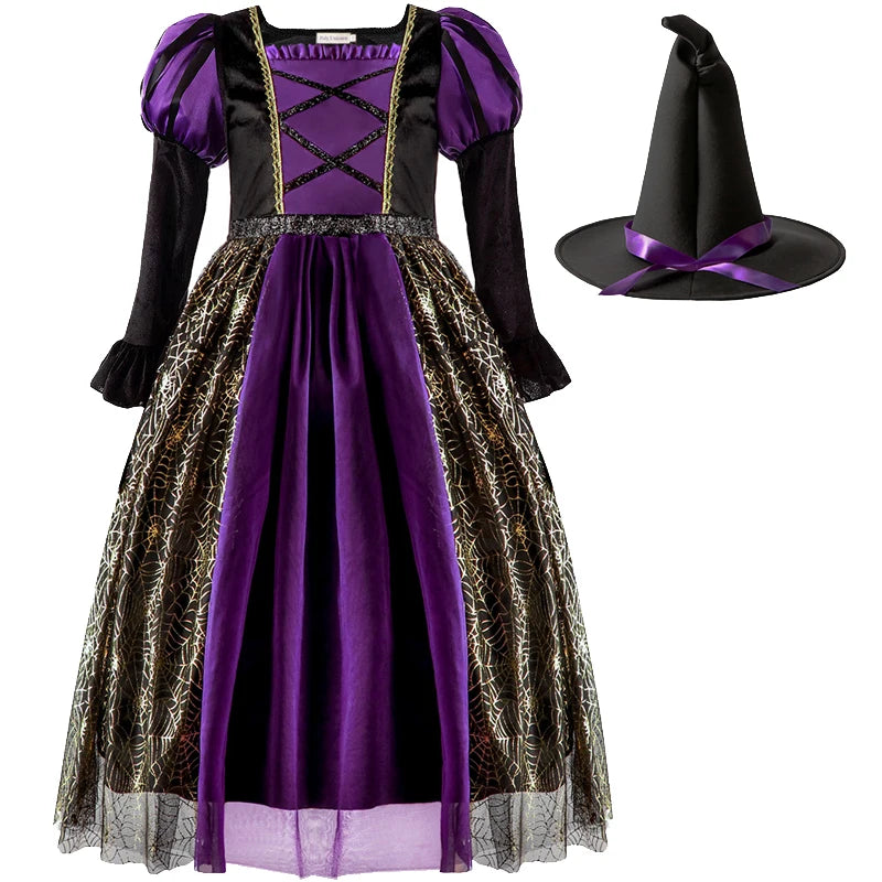Baby Girls Halloween Witch Costume Children Cosplay Vampire Dresses Carnival Party Clothes Dress Up Clothes for Children