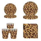 Leopard Print Paper Plates Cups Napkins Disposable Tableware Safari Jungle Animals Happy Birthday Party Supplies Baby Shower Set